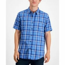 Sun + Stone Shop 13 Hot Sale βοΈ Sun + Stone Men's Regular-Fit Plaid π Shirt, Created For Macy's Pompador Blue π₯