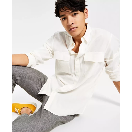 Cheapest π€© Sun + Stone Men's Sandro Dobby Long-Sleeve Button-Up π Shirt, Created For Macy's Vintage White β 6 Cheapest π€© Sun + Stone Men's Sandro Dobby Long-Sleeve Button-Up π Shirt, Created For Macy's Vintage White β - Image 4