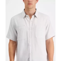 Best Sale ⌛ Sun + Stone Men's Regular-Fit Short Sleeve Flannel 👚 Shirt, Created For Macy's Vintage White ⌛ -Sun + Stone Shop unnamed file 280