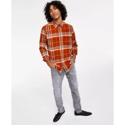Brand new 😉 Sun + Stone Men's Paulie Regular-Fit Plaid Flannel 👚 Shirt, Created For Macy's Caramel Cafe 💯 -Sun + Stone Shop unnamed file 442