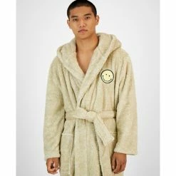 Flash Sale 🧨 Sun + Stone Men's Smiley Embroidered Hooded Fleece Robe, Created For Macy's Tan ✨ -Sun + Stone Shop unnamed file 516