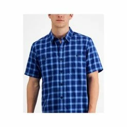 New 🌟 Sun + Stone Men's Regular-Fit Plaid 👕 Shirt, Created For Macy's Pompador Blue 😍 -Sun + Stone Shop unnamed file 649