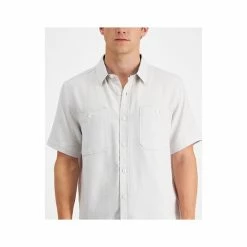 Best Sale ⌛ Sun + Stone Men's Regular-Fit Short Sleeve Flannel 👚 Shirt, Created For Macy's Vintage White ⌛ -Sun + Stone Shop unnamed file 667
