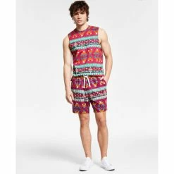 Promo π Sun + Stone Men's Malone Regular-Fit Textured Geo-Print Drawstring Linen Shorts, Created For Macy's Combo A Wild Ch π