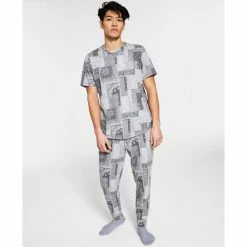 Discount π Sun + Stone Men's Paisley Jogger & Crew Pajama Set Navy Blue π