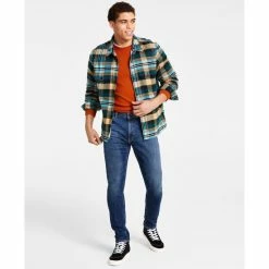 Best Sale π Sun + Stone Men's Plaid π Shirt Jacket & π Jeans Obsidian Wash β