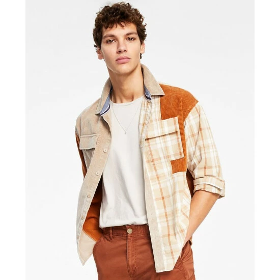 Budget π Sun + Stone Men's Bishop Patchwork π Shirt, Created For Macy's Beige π 3 Budget π Sun + Stone Men's Bishop Patchwork π Shirt, Created For Macy's Beige π