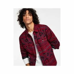 Hot Sale 🔔 Sun + Stone Men's Rider Regular-Fit Geo-Print Fleece-Lined Flannel 👚 Shirt Jacket, Created For Macy's Dark Scarlet 🔔 -Sun + Stone Shop unnamed file 837