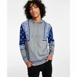 Flash Sale π Sun + Stone Men's Bandana Intarsia Hoodie, Created For Macy's Grey Indigo π
