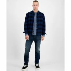 Brand new π Sun + Stone Men's Carter Buffalo Plaid Long-Sleeve Button-Up Flannel π Shirt Jacket Night Navy π₯