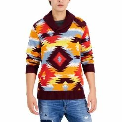 Best Sale π Sun + Stone Men's Ranger Geometric-Print Jacquard Shawl Neck Sweater, Created For Macy's Mountain Spring π