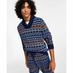 Brand new π Sun + Stone Men's Fair Isle Shawl-Collar Sweater, Created For Macy's Pompador Blue β€οΈ