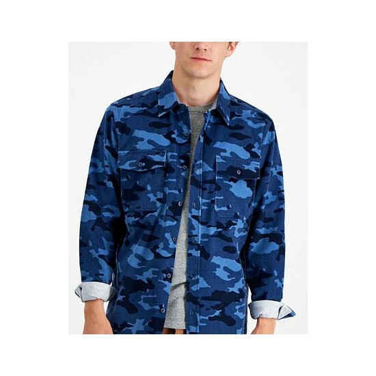 Discount โญ Sun + Stone Men's Nolan Regular-Fit Camouflage Corduroy ๐ Shirt, Created For Macy's Blue Combo ๐งจ 5 Discount โญ Sun + Stone Men's Nolan Regular-Fit Camouflage Corduroy ๐ Shirt, Created For Macy's Blue Combo ๐งจ - Image 3