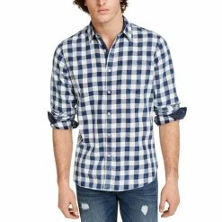 Best deal 😀 Sun + Stone Men's Washed Banarama Check 👚 Shirt, Created For Macy's Washed Indigo 👍