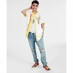 Coupon 🥰 Sun + Stone Men's Vivek Hope Classic-Fit Printed ⚾ Baseball 👕 Shirt, Created For Macy's Bright White ❤️