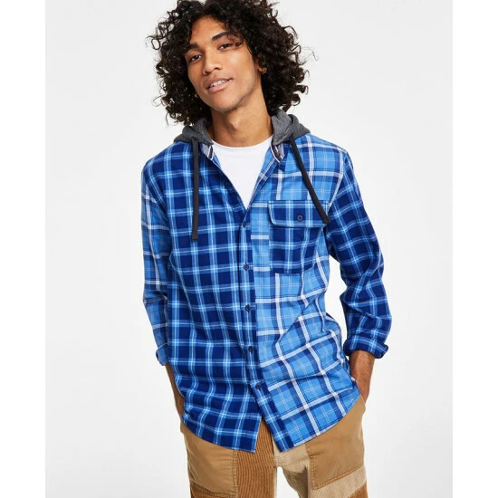 Top 10 🔥 Sun + Stone Men's Snyder Regular-Fit Patchwork Plaid Hooded 👕 Shirt, Created For Macy's Blue Combo 💯 3 Top 10 🔥 Sun + Stone Men's Snyder Regular-Fit Patchwork Plaid Hooded 👕 Shirt, Created For Macy's Blue Combo 💯