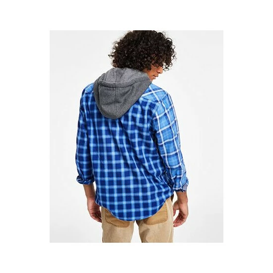 Top 10 🔥 Sun + Stone Men's Snyder Regular-Fit Patchwork Plaid Hooded 👕 Shirt, Created For Macy's Blue Combo 💯 4 Top 10 🔥 Sun + Stone Men's Snyder Regular-Fit Patchwork Plaid Hooded 👕 Shirt, Created For Macy's Blue Combo 💯 - Image 2