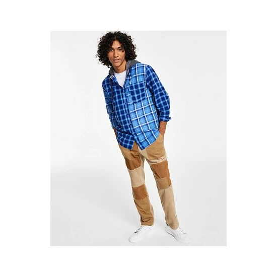 Top 10 🔥 Sun + Stone Men's Snyder Regular-Fit Patchwork Plaid Hooded 👕 Shirt, Created For Macy's Blue Combo 💯 5 Top 10 🔥 Sun + Stone Men's Snyder Regular-Fit Patchwork Plaid Hooded 👕 Shirt, Created For Macy's Blue Combo 💯 - Image 3