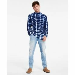 Wholesale π₯ Sun + Stone Men's Waffle Tie-Dye Mock Neck Sweater, Created For Macy's Pompador Blue π