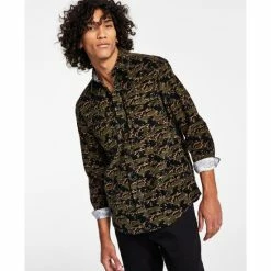 Flash Sale π₯ Sun + Stone Men's Oliver Camo Print Long-Sleeve Corduroy π Shirt, Created For Macy's Green β