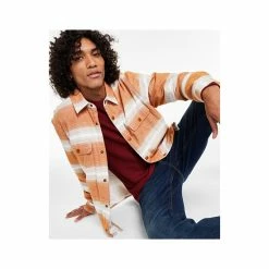 Flash Sale 😉 Sun + Stone Men's Kip Regular-Fit Stripe Fleece-Lined Flannel 👕 Shirt Jacket, Created For Macy's Caramel Cafe 🤩 -Sun + Stone Shop unnamed file 976